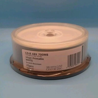 CD-R 48x 700mb Inkjet Printable White 25 Disks CD Media Transfer Computer Parts  - Image 1 of 4