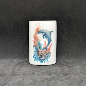 Decoupage, ceramic tooth brush holder/Tumbler with images of a Dolphin