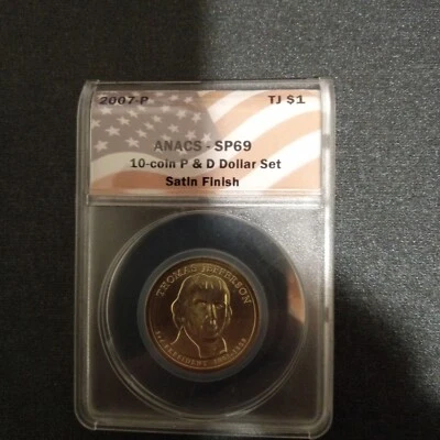 2007-P Thomas Jefferson President $1 ANACS SP69 Satin Finish - Image 1 of 2