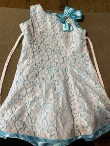 Holiday Editions Girls Easter Dress Size 4T Teal And White Lace - Picture 1 of 3