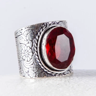 Silber Ring, Quarz, Rot, Bandring, oval, filigran gestaltet Gr. 58 - Bild 1 von 4