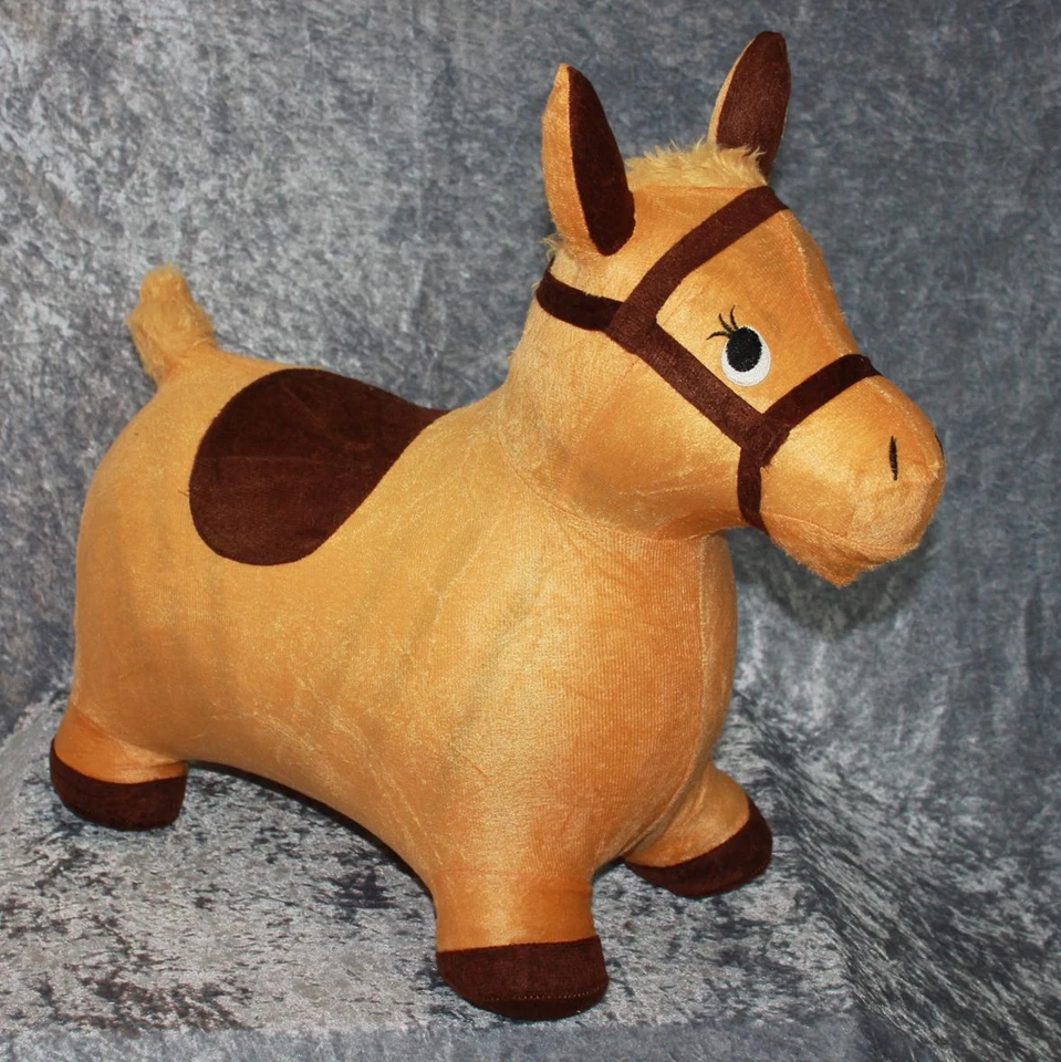 KOCHSTOFFTIER Hüpftier Pferdchen im Schlafrock ab 2 Jahre, bis 25 Kg mit braunem Stoffbezug