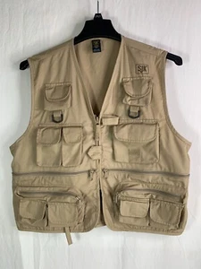 SJK Unlined Lightweight Full Zip Khaki Trout Fishing Vest Sz L - Picture 1 of 6