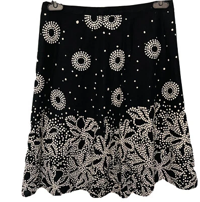 Carol Little Women Skirt Black White Linen Lined Midi A-Line Geometric Circles 8 - Image 1 of 4