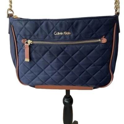 Bolso Bandolera Calvin Klein Y2k Tela Acolchada Azul Marrón Foto 1 de 4