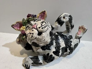 VINTAGE HEATHER GOLDMINC BLUE SKY CLAYWORKS WHIMSICAL BLACK & GREY CAT  2001 - Bild 1 von 18