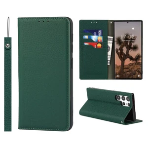 Echtleder Klapphülle Flip Book Case Magnet Standing Cover Geldbeutel für SAMSUNG - Picture 1 of 13