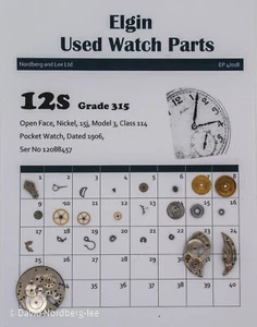 Piezas de reloj usado Elgin 12/12s grado 315, modelo 3, clase 114, ser no 12088457 - Imagen 1 de 1