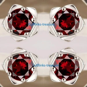 Natural Garnet Gemstones with 925 Sterling  Silver Tuxedo Men Buttons set #823 - Picture 1 of 6