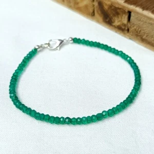 AAA+ Natural Green Onyx Faceted Rondelle Gemstone Beaded Handmade Bracelet 6-8" - Picture 1 of 10