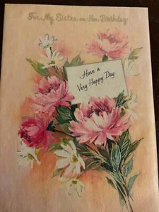 Vintage Birthday Card, Sister, Pink Flowers, Vellum Type Paper, Rust Craft - Picture 1 of 1