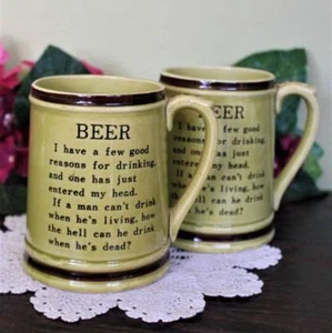 Beer Mugs Vintage 1960's Set of 2 Humorous Few good reasons for drinking ... - Picture 1 of 4