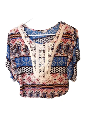 Blusa campesina boho hippie manga cuadrada encaje cachemira talla XS sombra de ojos para mujer Foto 1 de 4