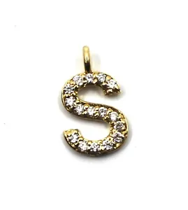 14K Solid Y Gold Dainty Initial S Letter Pendant / Charm with Natural Diamond - Picture 1 of 9