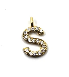 Dainty Initial S Letter Pendant / Charm with Natural Diamond 14K Solid Y Gold - Picture 1 of 9