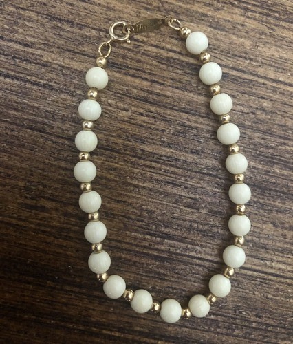 OFF WHITE Bracciale Napier Vintage Perline Legno Panna Bianco Off con Perline Accento Oro 7 5"