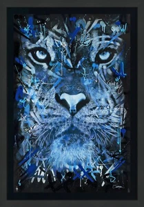 Snik x Martin Whatson "Tiger Blue" | Unique Dual Signed Embellished Screen Print - Picture 1 of 6