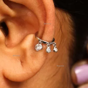 0.06Ct. 1.5mm Trio Natural Diamond Bezel Drop Ear Cuff Earrings 18k Yellow Gold - Picture 1 of 7