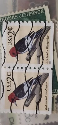 1996 US Scott #3032,  2c Red Headed Woodpecker Used Pair - #B269 - Image 1 of 2