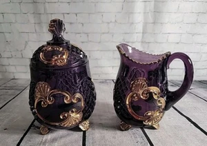 EAPG McKee/Riverside GLASS Croesus Amnethyst Sugar & Creamer Set C. 1898 - Picture 1 of 11