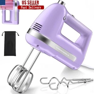 Electric Hand Mixer 300W Turbo Boost 5 Speed Beaters Dough Hooks Baking Purple - Picture 1 of 10