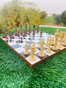 Indian Handmade Non Magnetic 14" Inch Flat Chess Board With 3.75" Inch Pieces
