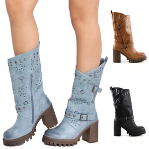 TOOCOOL G669 Women's Casual Perforated Biker Comfortable Heel Boots - Picture 1 of 18