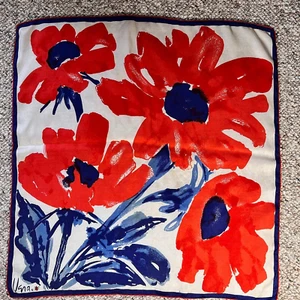 Vtg Vera Neumann Red, White & Blue Flower Silk Scarf 22" square Hand Rolled Edge - Picture 1 of 7