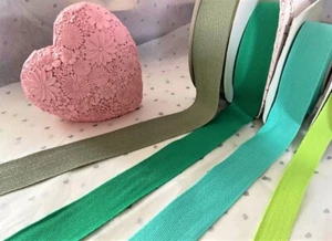Bertie's Bows Cotton Herringbone - GREEN SHADES Ribbon tape - 10 15 25 & 40mm - Picture 1 of 9