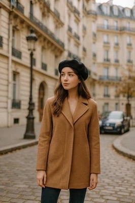 Abrigo United Colors Benetton Mujer 4 Lana Tostada Minimalista Preppy Clásico Lujo Foto 1 de 4