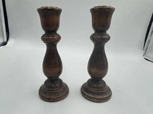Vintage 40’s 50’s 2er Set Kerzenständer Holz Kegel Rustikal - Bild 1 von 8