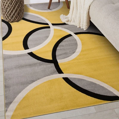 Contemporary Abstract Circles Area Rug, Carpet with Jute Backing for Entryway, K - Image 1 of 4