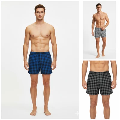 Pack of 12 Men's Woven Boxer Shorts, Loose Fit Cotton Underwear, S M L XL XXL - Image 1 of 4