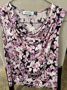KASPER Women's Lightweight Polyester Cowl Neck Floral Tank Top Size L Purple - Picture 1 of 1