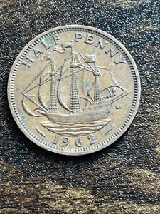 1962 United Kingdom Great Britain Half 1/2 Penny Actual Coin TB2614* - Picture 1 of 2