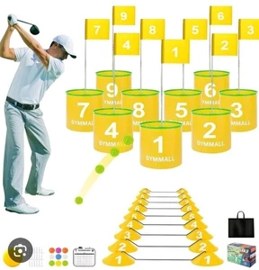 Golf Yard Bucket Game 9 Holes Backyard Set With Flags Practice (Yellow) - Picture 1 of 10
