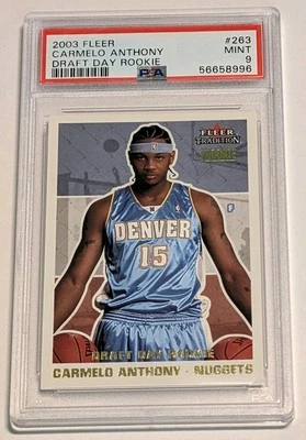 2003-04 Fleer Tradition Carmelo Anthony Draft Day Rookie RC #/375 PSA 9 Mint - Image 1 of 2