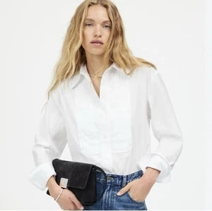Madewell Tuxedo Button-Up Poplin Shirt Size L Eyelet White Cotton Pintuck Party - Picture 1 of 10