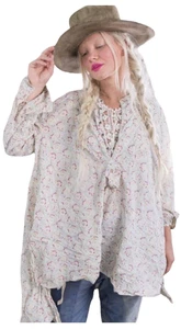 Magnolia Pearl Baumwolle Hi Lo Blockprint Ines Shirt MP Kreuzstich Top 928-Neu mit Etikett - Bild 1 von 12