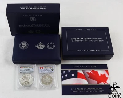 2019 Pride of Two Nations 2 Silver Coin Set: Silver Eagle & Maple Leaf PCGS PR70 - Image 1 of 4