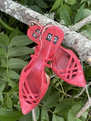 D&G Rojo Tirantes Punta Plana con Diseño de Enrejado Cuero Pitón Talla 36.5 Foto 1 de 4