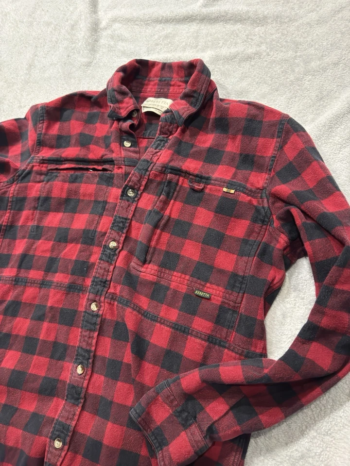 Camisa Beretta Buffalo Franela a Cuadros Cremallera Bolsillos en el Pecho Talla Mediana Roja Negra Foto 1 de 4