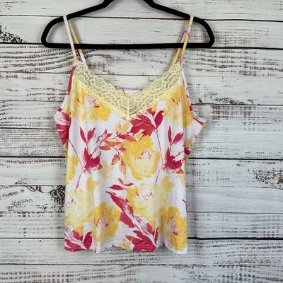 Womens BCBG Max Azria Yellow Pink Floral 90s Y2K Cami Tank Top Lace Babydoll L - Image 1 of 4