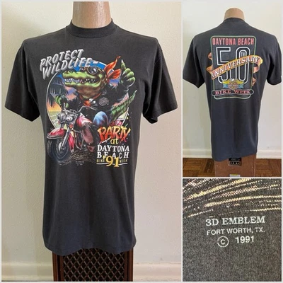 Vtg 1991 Harley Davidson 3D Emblem Daytona Florida Bike Week T Shirt XL 90s USA - Image 1 of 4