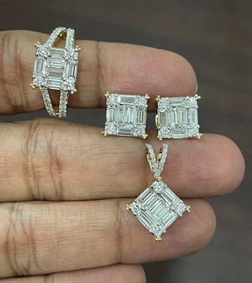 Lab Diamond Pendant , earring & ring , 14kt solid gold and ef vvs lab diamonds . - Image 1 of 4