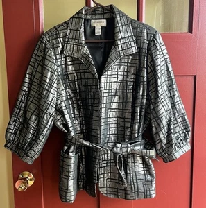 Victor Costa Occasion Metallic Silver Black Puff Sleeve Belted Jacket Plus 2X - Picture 1 of 9