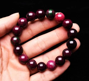Pulsera de cuentas redondas de piedras preciosas de cuarzo rojo epidota zoisita rubí natural de 12 mm - Imagen 1 de 6