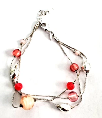 Pulsera Avon Concienciación Cáncer de Mama Tono Plata Cuentas 6.5" Foto 1 de 4