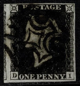 1840 1d Black Pl 5 DI 4m Ex Large Gold Collection Huge Margin FU Cat. £375.00 - Picture 1 of 1