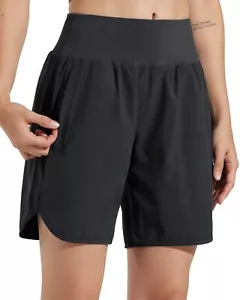 Women's 7" Athletic Running Long Shorts with Liner High Waist Quick Dry Gym W... - Picture 1 of 6
